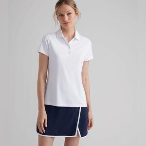 NWT Women’s Peter Millar White Short Sleeve Button Polo Shirt, Size XL.